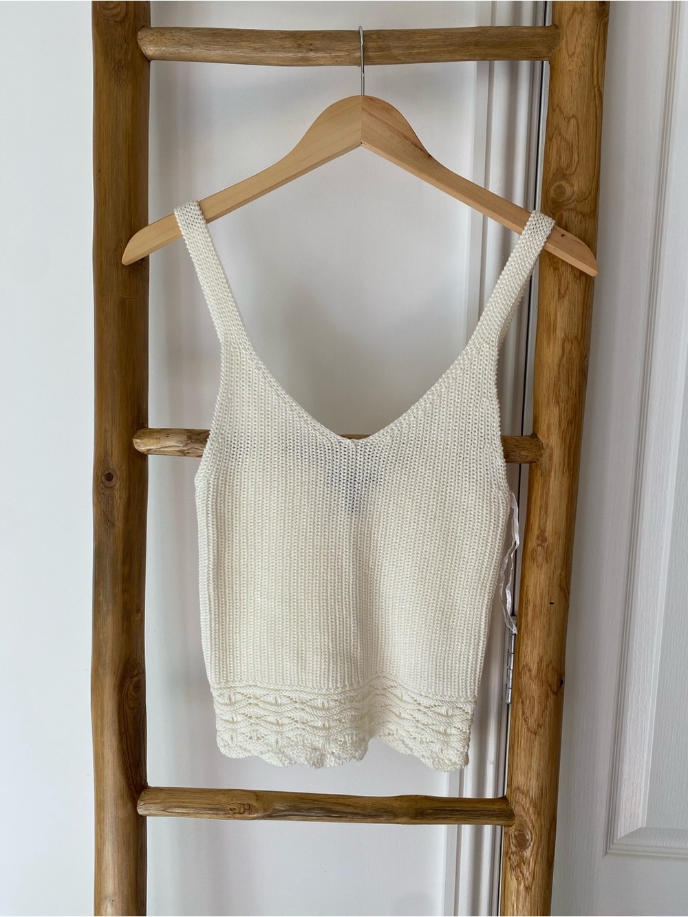NWOT! New Look Cream Ivory  Crochet Knit Tank Top Size 4 Boho Festival Summer